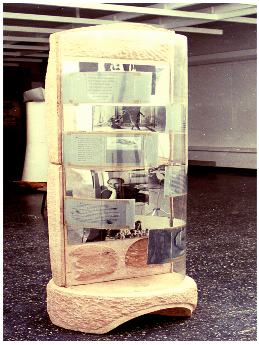 Stone Column Enclosing the Gaze, 1992, sandstone, acrylic sheet, black and white photographs, mirror, enamel, 213.36cm x 45.72cm x 45.72cm Stone Column Enclosing the Gaze, 1992, sandstone, acrylic sheet, black and white photographs, mirror, enamel, 213.36cm x 45.72cm x 45.72cm