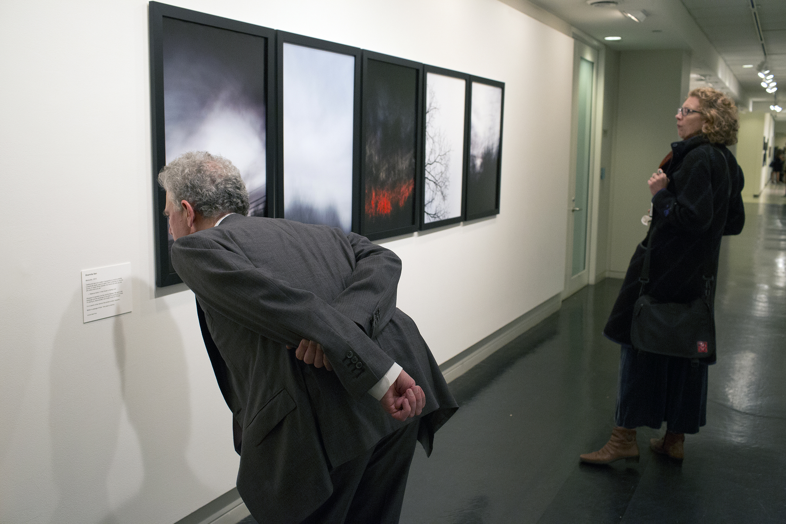Visitors look at images by Sharmilla Sen. Visitors look at images by Sharmilla Sen.