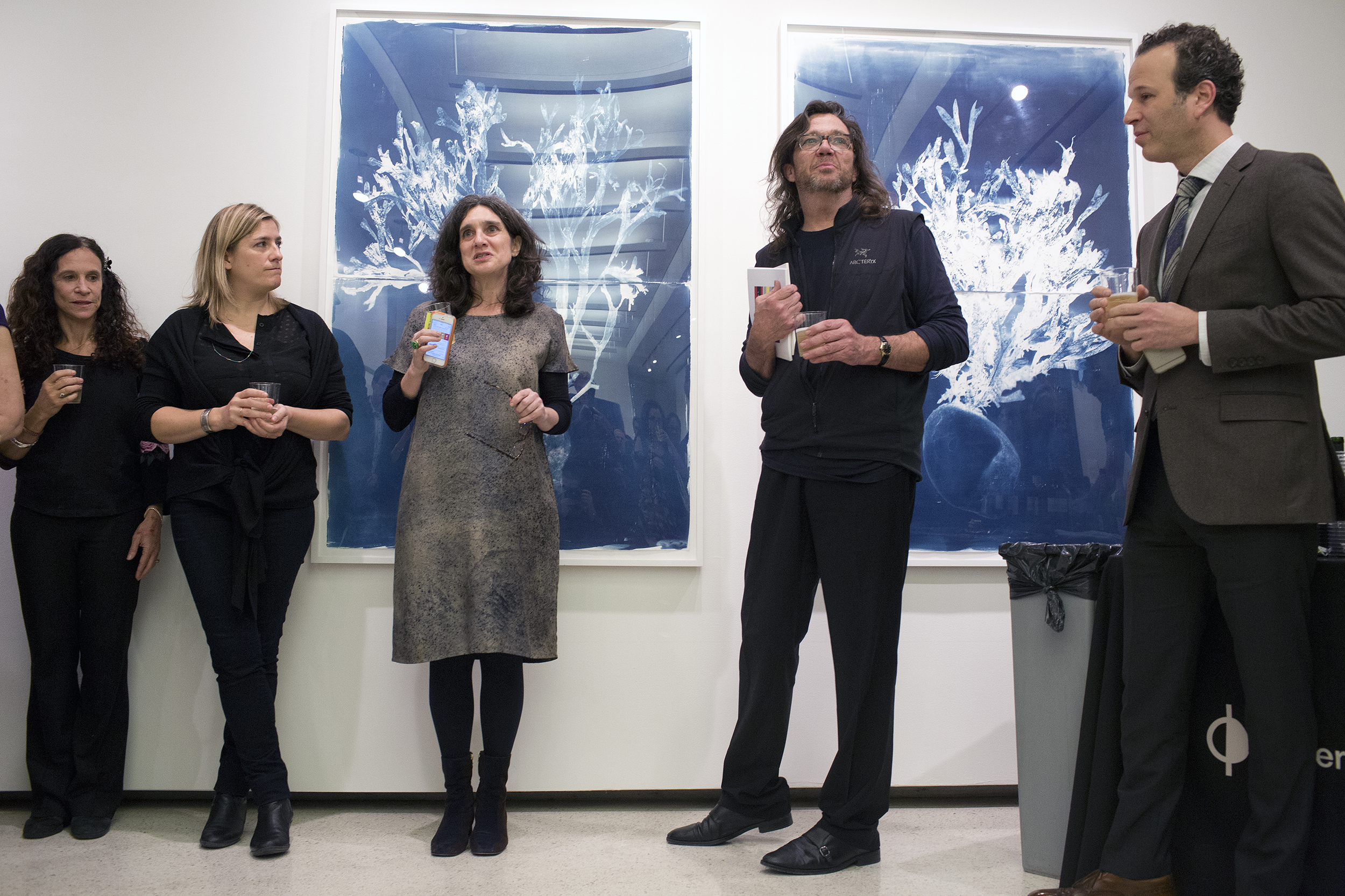ICP School faculty Alison Bradley and Chuck Kelton (middle) at the opening of the "Collective Works: Selections from the Master's Seminar 2014–2015" exhibition. ICP School faculty Alison Bradley and Chuck Kelton (middle) at the opening of the "Collective Works: Selections from the Master's Seminar 2014–2015" exhibition.