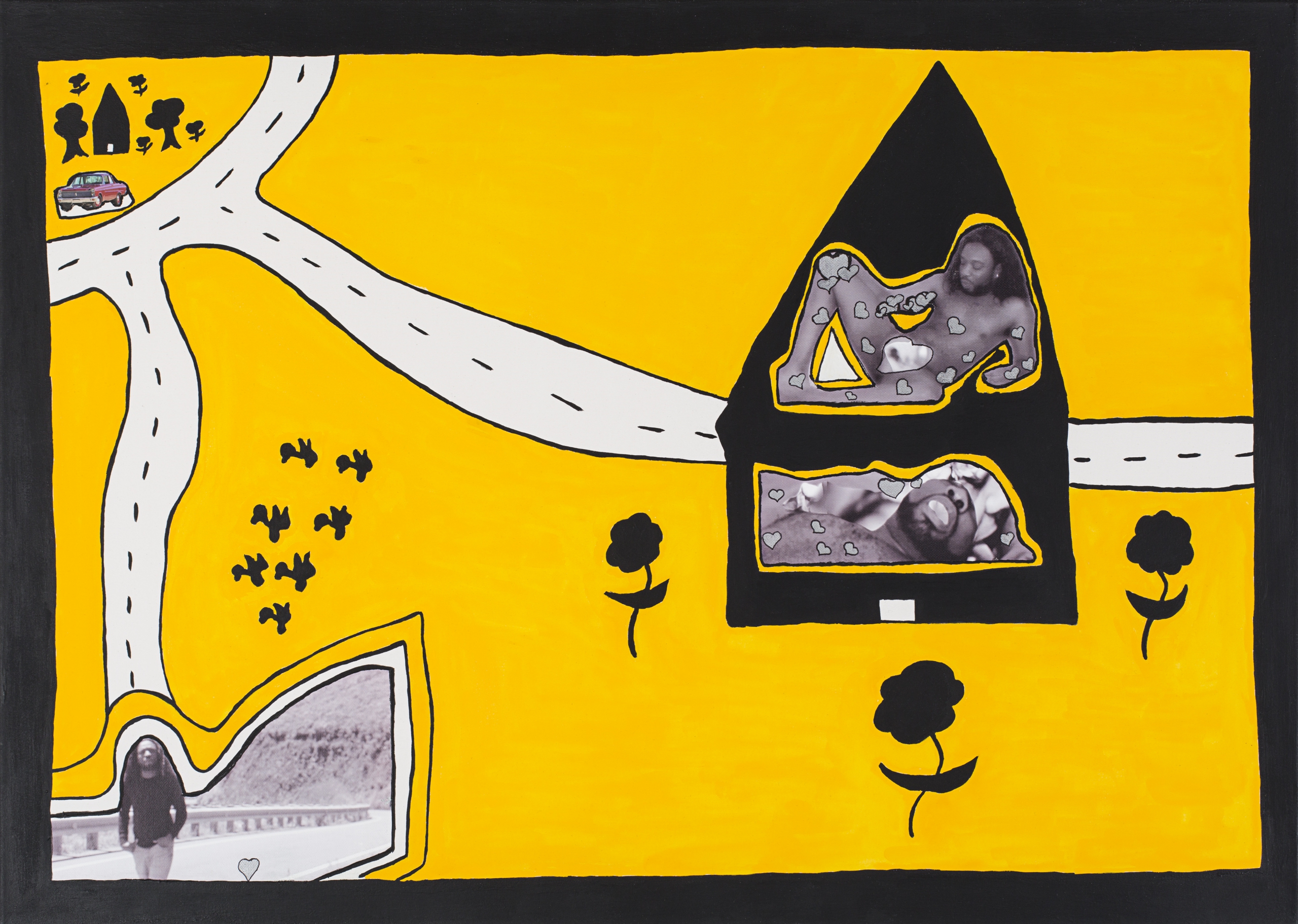 Kalup Linzy. Longing, Love, and Pussy , 2014. Photo collage and gouache on canvas 24 x 36 inches.