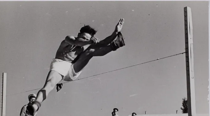 Robert Capa, [French air school, students exercising, vaulting over the high jump, Istres, France], 1939. The Robert Capa and Cornell Capa Archive, Gift of Cornell and Edith Capa, 2010