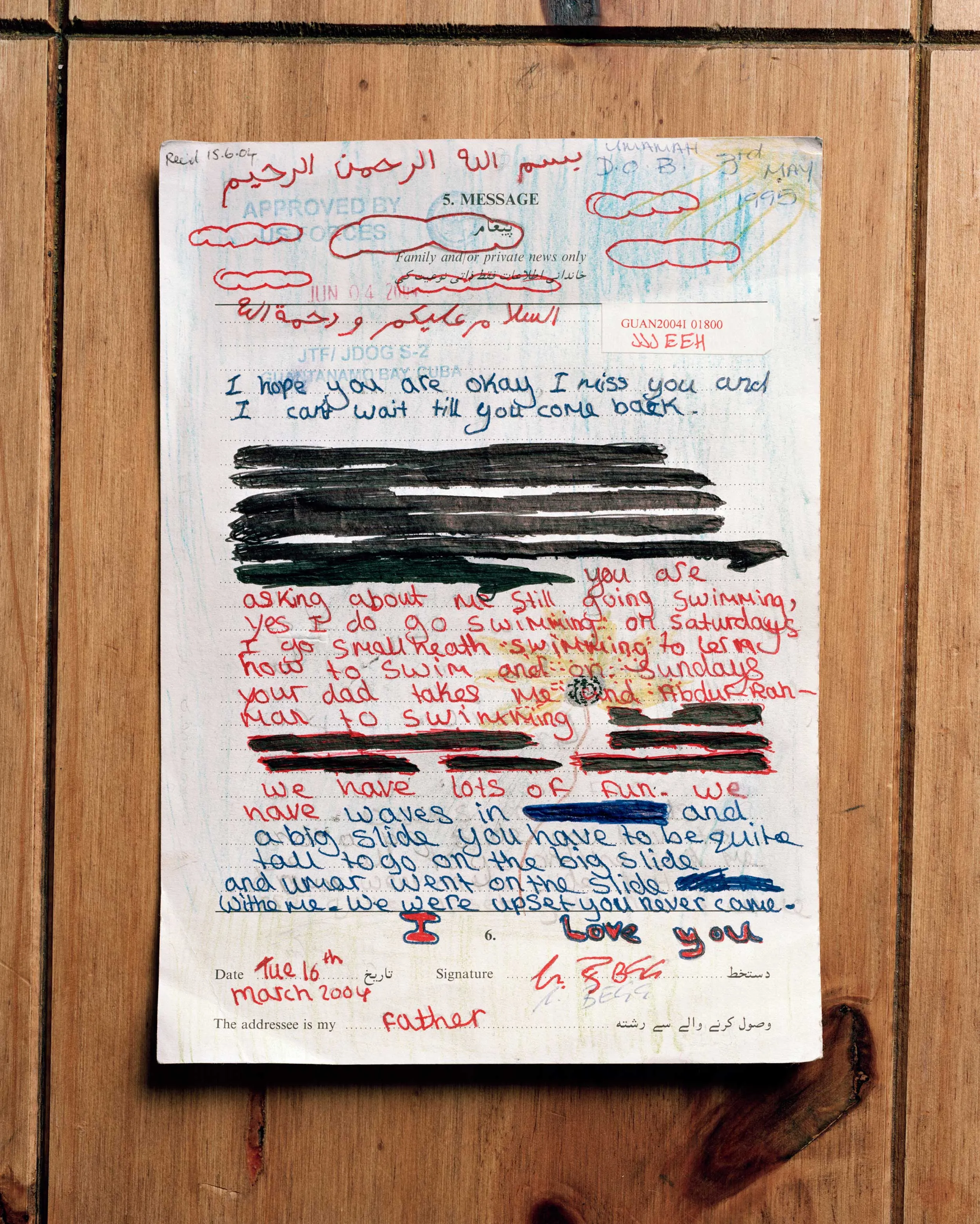 A child's letter to their father.