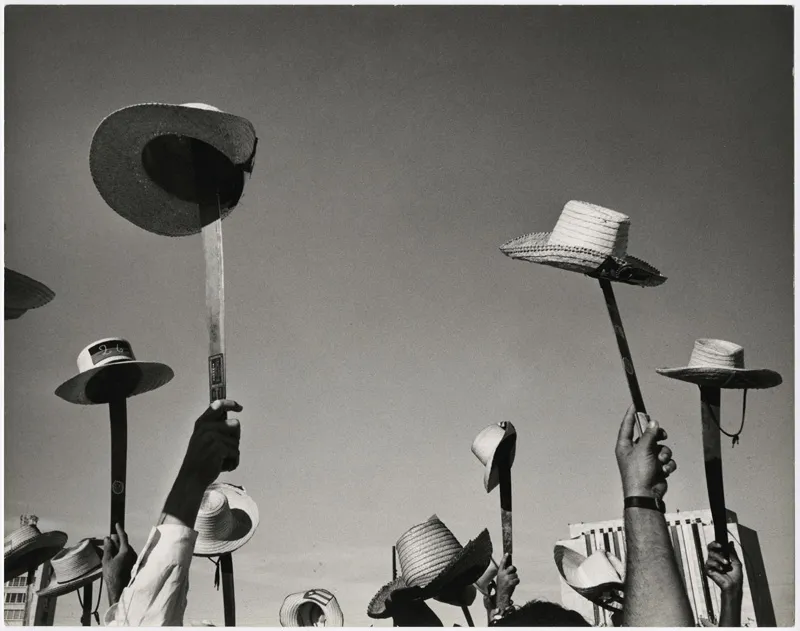 People holding up hats with their hatchets.
