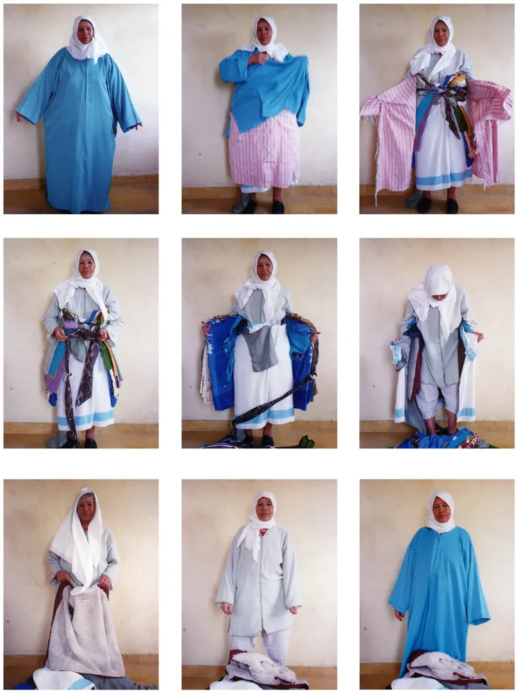 Woman showing how to wear an outfit.