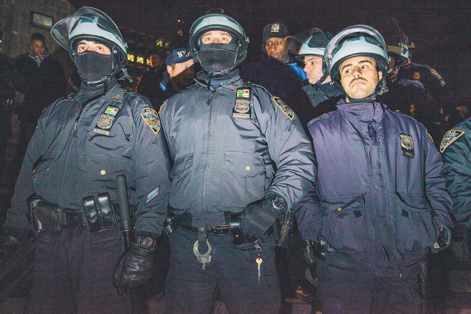 Andrea Cattaneo. NYPD at 2014 protests around grand jury decisions not to indict the police officers involved in the killing of Eric Garner and Michael Brown.