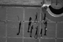 Aerial photo of people standing.