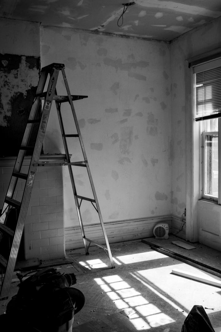 A ladder inside a room.