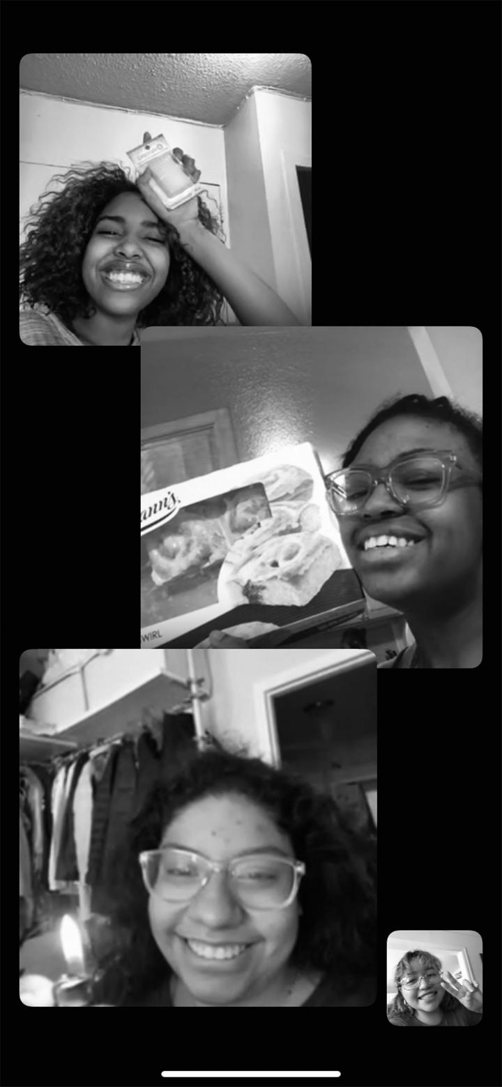 Black and white image of a facetime screenshot