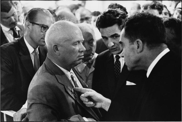 Nixon laying a finger in Krushchev's chest. 
