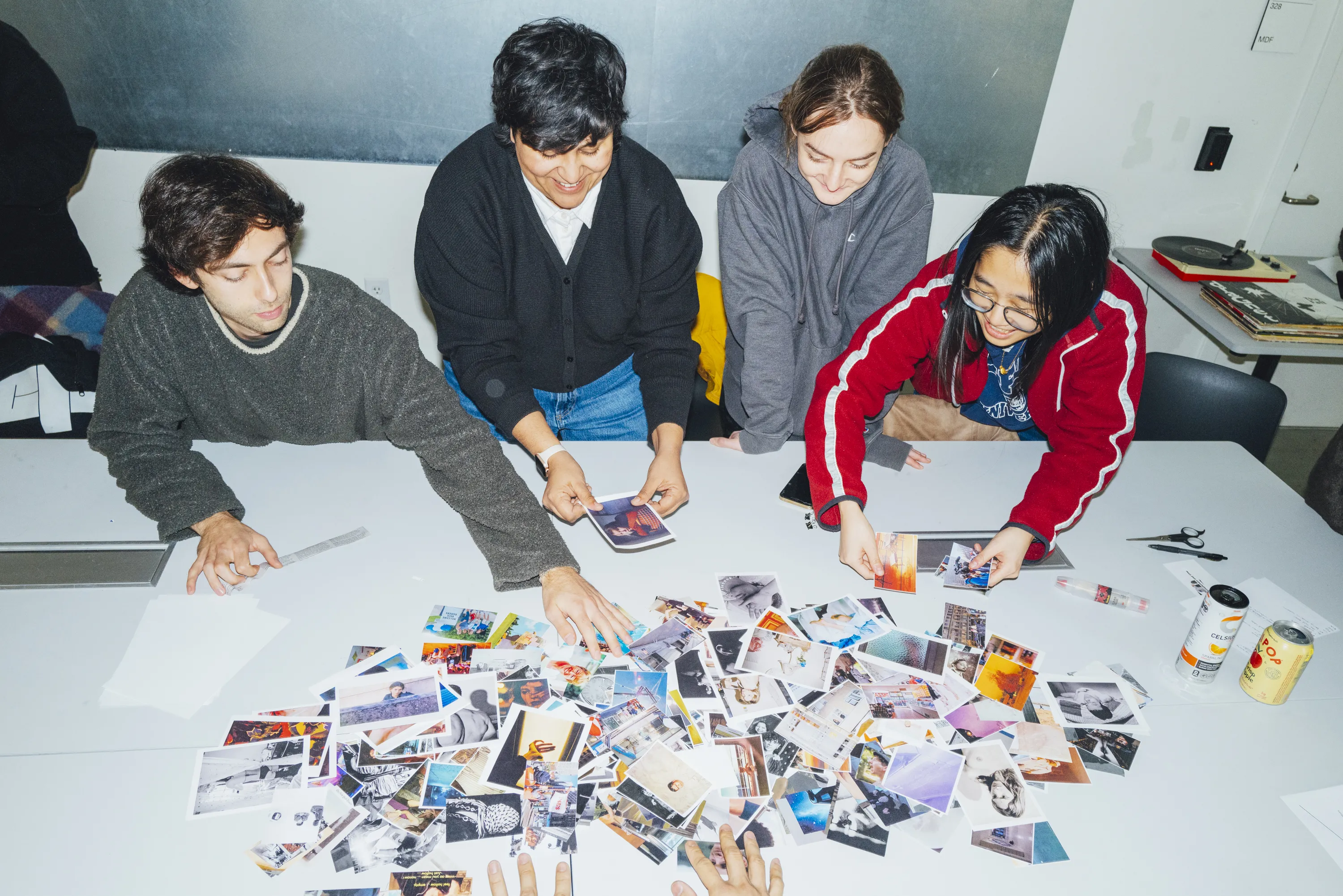 students look through images