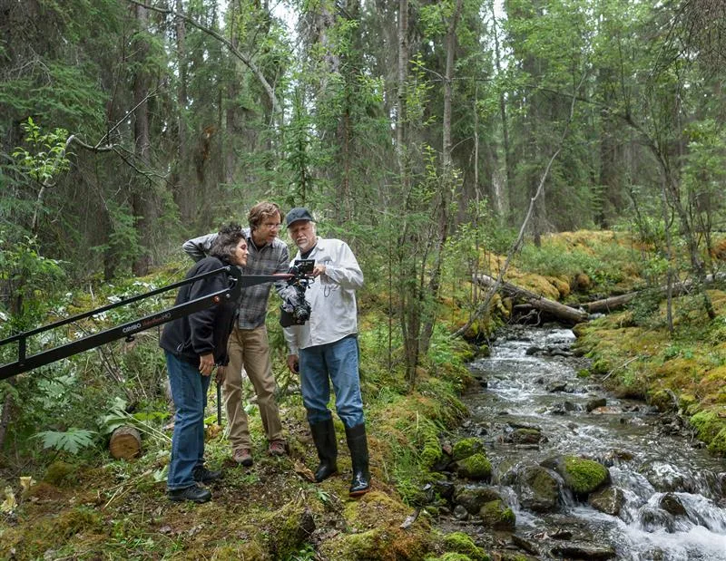 Jennifer Baichwal, Nicholas de Pencier and Edward Burtynsky working in Northern British Columbia, Canada, 2012. Photo courtesy of Anthropocene Films Inc. © 2018 