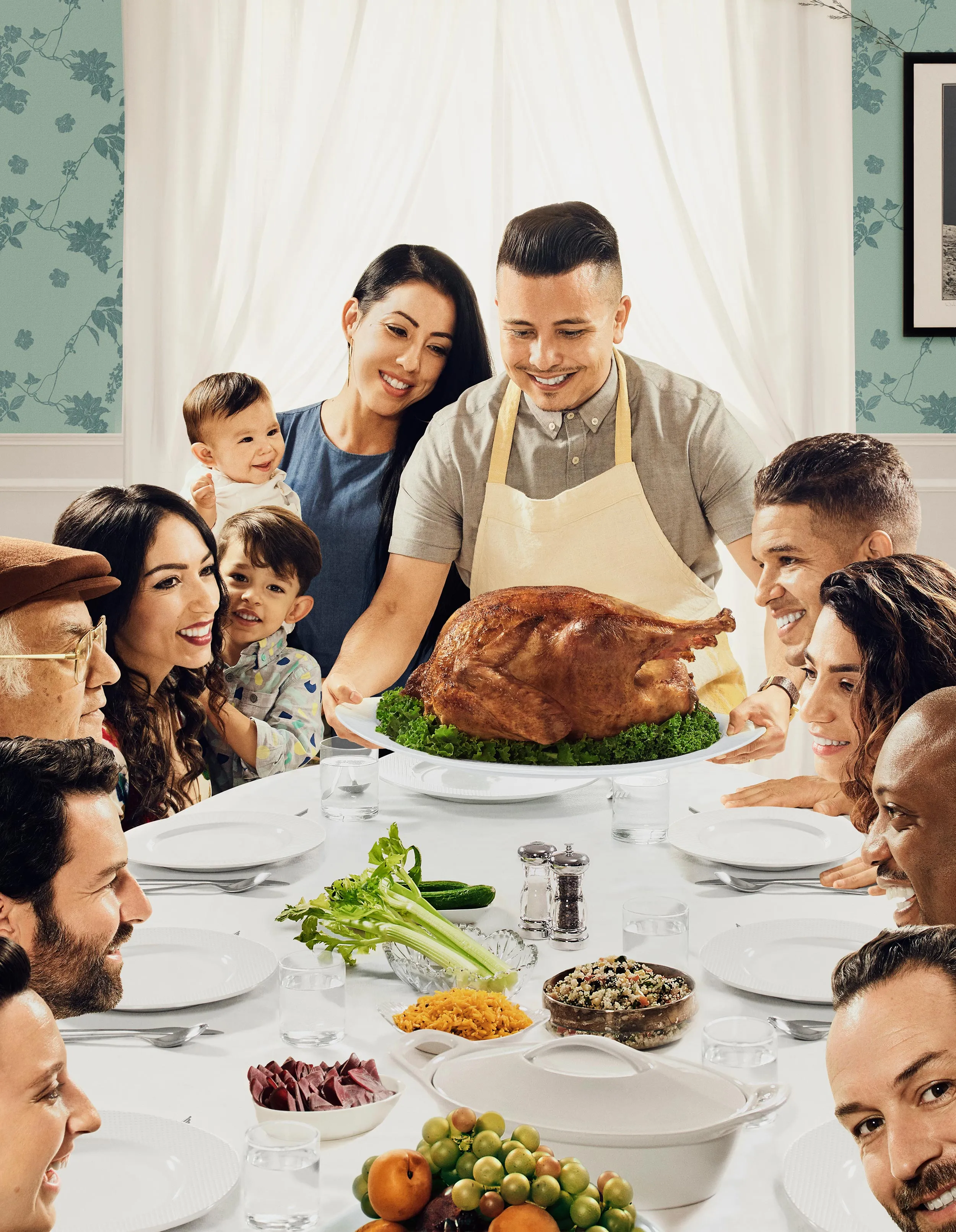 A family dinner with a huge turkey.