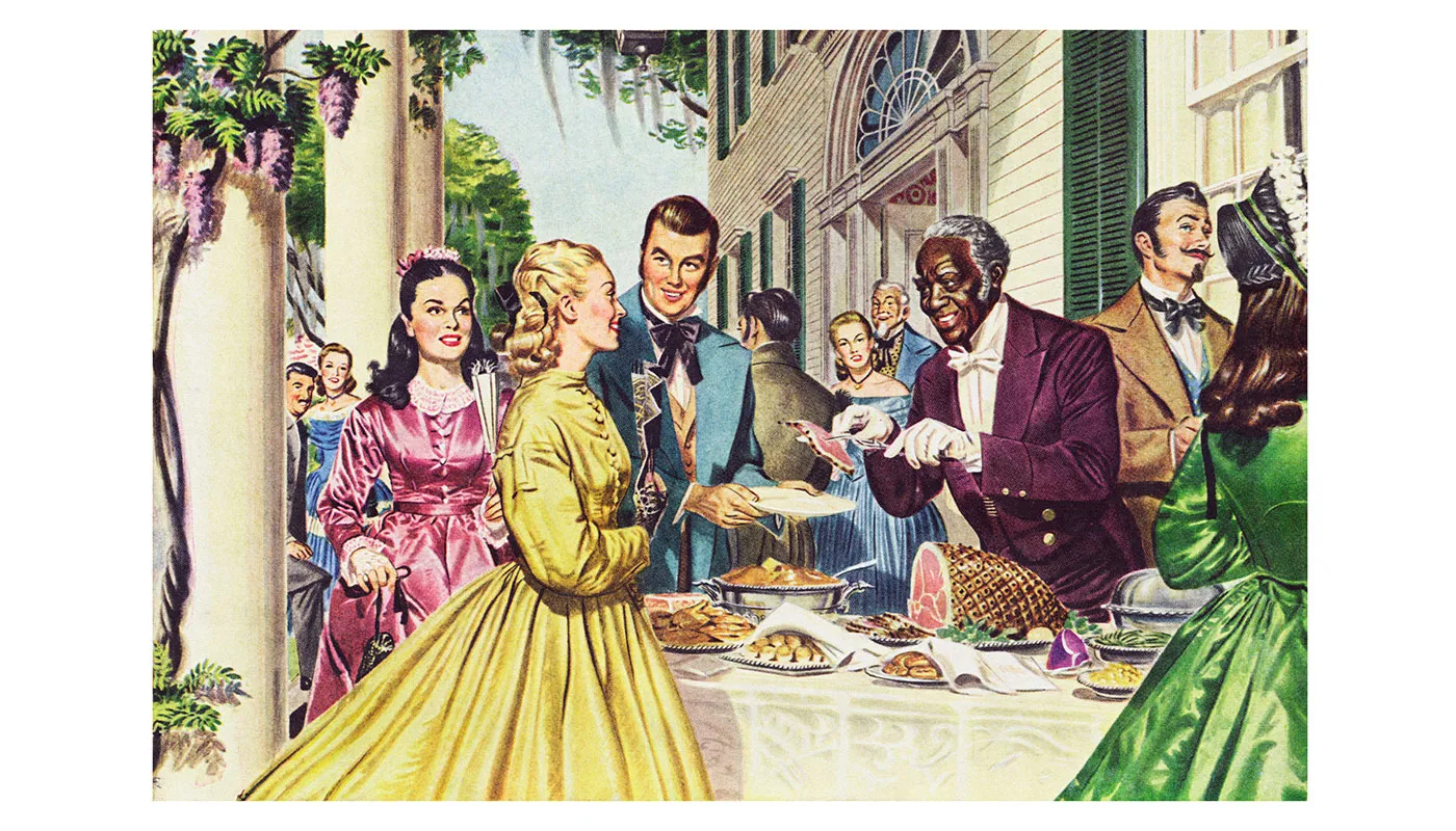 A painting of a high class party,