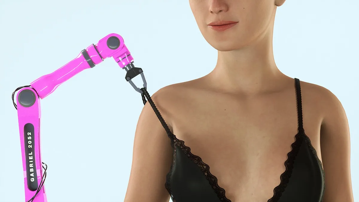 A robot and a semi bare person.