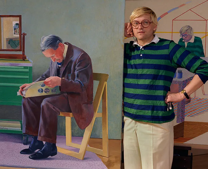 David Hockney alongside his art